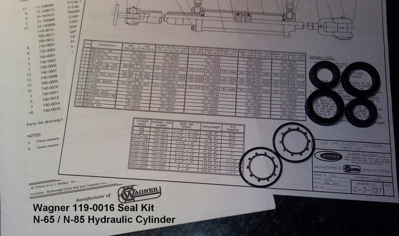 119-0016 ... Wagner Seal Kit for N-65 /  N-85 Hydraulic Cylinder